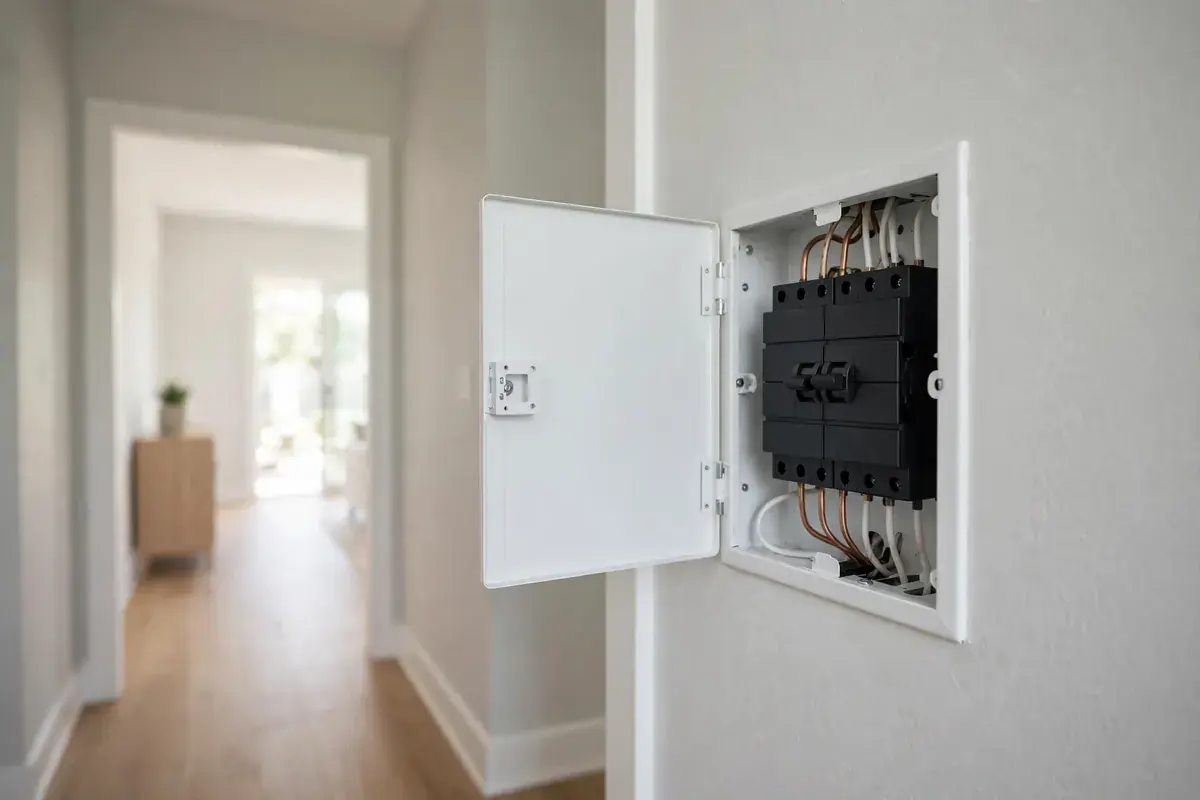Wall breaker panel with a double-pole breaker partly out of position
